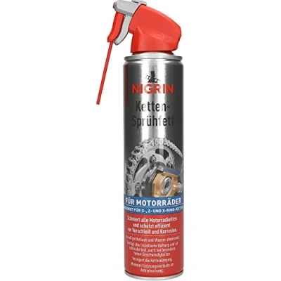 Abbildung von NIGRIN Ketten Sprühfett, 6 x 400 ml, vollsynthetisch, schützt vor Verschleiß, minimiert Leistungsverluste
