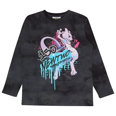 Abbildung von Pokemon Mewtwo Ready to Battle Langarm T Shirt, Kinder, 116 170, Charcoal, Offizielle Handelsware