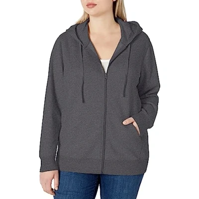 Abbildung von Amazon Essentials Damen Hoodie mit Langem Reißverschluss aus French Terry Fleece (Erhältlich in Übergröße), Kohlegrau Meliert, XS