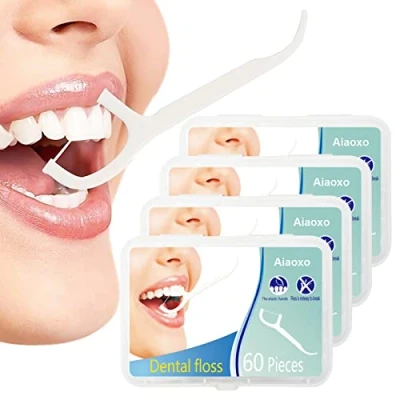 Abbildung von Zahnseide Sticks 4 Pack 240 Stück, Einwegzahnseide Dental Floss Zahnpflege Zahnreinigung Zahn Draht Flossers Hygienisch Zahnstocher mit Tragbar Verpackt Perfekt für Familien, Hotels und Reisen