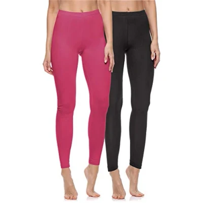 Abbildung von Merry Style 2er Pack Leggings Damen Baumwolle für das ganze Jahr Bequeme Blickdicht Ideal Yoga Sport Gym und Freizeit MS10 198 (Schwarz/Rosa, M)