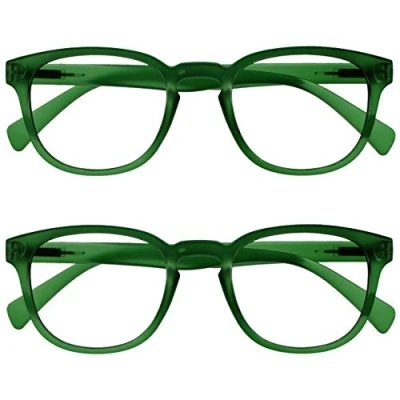 Abbildung von OPULIZE Pop Lesebrille 2er Pack Keck Rund Matt Rahmen Federscharniere Kratzfest Grün Herren Damen RR2 6 +2.00