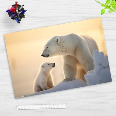 Abbildung von Schreibtischunterlage für Kinder und Erwachsene Eisbär Baby mit Mama 60 x 40 cm aus hochwertigem Vinyl Made in Germany