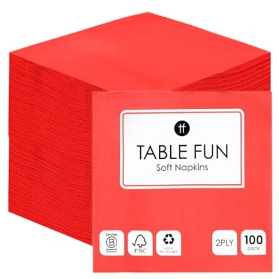 Abbildung von Talking Tables 100 x Großpackung weiche rote Papierservietten, Einweg Partyservietten für Geburtstage, Hochzeiten, Junggesellinnenabschiede, Weihnachten, recycelbar, hergestellt in der EU 2 lagig 33cm