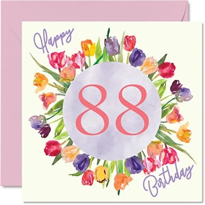 Abbildung von schöne Geburtstagskarte zum 86. Geburtstag für Frauen Aquarell Tulpen Blumen Bouquet Karte Ihre Oma, Mama, Geburtstagsgeschenke, 145 mm x mm, florale Grußkarten Geschenk