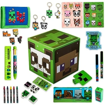 Abbildung von Minecraft Adventskalender 2024 Kinder 24 Überraschungen, Schreibwaren, Spielzeug für (Grün Würfel)