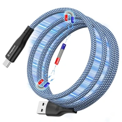 Abbildung von Magtame magnetisches USB C Kabel, gewickeltes A zu 1.5M einziehbares Nylon geflochtenes Typ Schnellladekabel, Kabel kompatibel mit Samsung, Pad