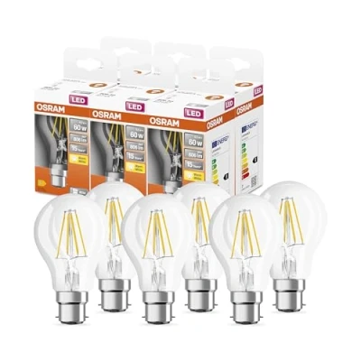 Abbildung von OSRAM LED Star Classic A60 Lampe für B22d Sockel, Birnenform, FIL, 806 Lumen, warmweiß (2700K), Ersatz herkömmliche 60W Glühbirnen, nicht dimmbar, 6er Pack