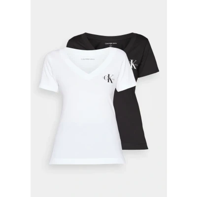Abbildung von Calvin Klein Jeans 2PACK Monologo Vneck TEE Tshirt print, Damen, Größe: XXS, Black/bright white