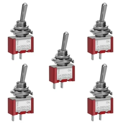Abbildung von Heschen Miniatur Kippschalter, MTS 101, ON OFF, SPST, 2 polig, 2A 250V, 5A 120V, 5 Stück