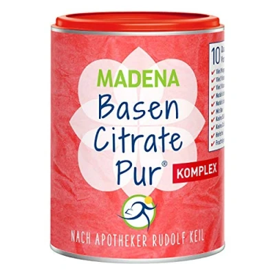 Abbildung von MADENA Premium BasenCitrate Pur Komplex nach Apotheker Rudolf Keil, Citrat Basenpulver vegan 240g, das Original mit 100% organischen Basen, viel Magnesiumcitrat, Zink, Kalium, Calcium, Acerola