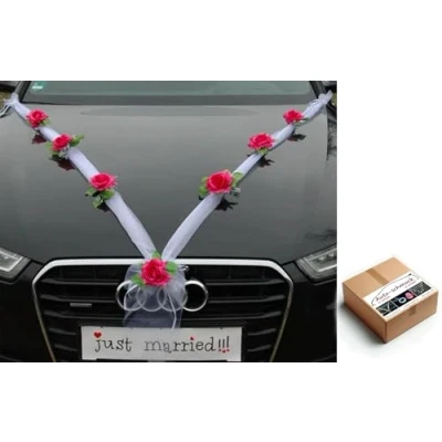 Abbildung von Organza M Auto Schmuck Braut Paar Rose Deko Dekoration Autoschmuck Hochzeit Car Wedding (Pink/Weiß)