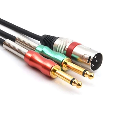 Abbildung von SiYear XLR 3 poliger Stecker auf doppeltes 6,35 mm 1/4 &quot;TS Y Splitterkabel, doppelter Mono (1/4 Zoll) Stereomikrofon Audiokonverter Adapterkabel (3m)