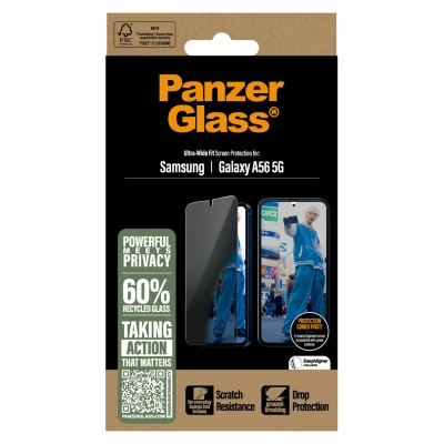 Abbildung von Samsung Galaxy A56 Panzerglas PanzerGlass Privacy Ultra Wide Fit Anti Bacterial Screenprotector incl. applicator Antibakterieller