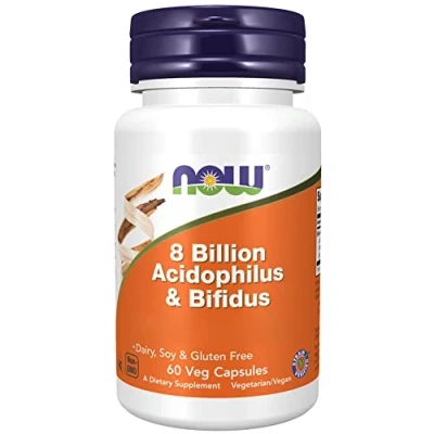 Abbildung von Now Foods 8 Billion Acidophilus &amp; Bifidus (gute Bakterienkulturen), 60 vegane Kapseln, Laborgeprüft, Glutenfrei, Ohne Gentechnik, Vegetarisch, Sojafrei