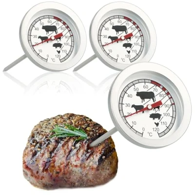 Abbildung von com four® 3x Bratenthermometer aus Edelstahl analoges Fleischthermometer bis 120 C Grillthermometer Fleischnadel 10 cm (003 Stück)