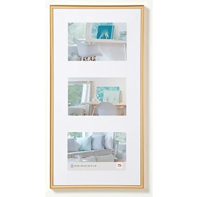 Abbildung von walther design Bilderrahmen gold 3x 10x15 cm Galerie mit Passepartout, New Lifestyle Kunststoffrahmen KV315G