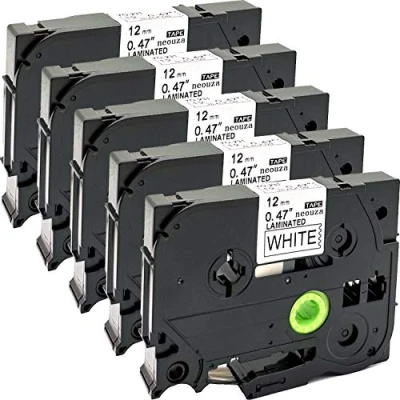 Abbildung von NEOUZA TZe 231 12 mm laminiertes weißes TZ Tape kompatibel mit Brother P Touch PTD210 PTH110 PTD600 Etikettenhersteller Klebeband, 5 Stück