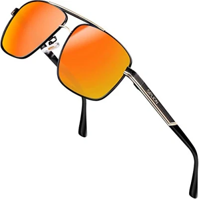 Abbildung von SPLION Herren Fahrerbrille Polarisierte Sonnenbrille Rechteckige Metall Rahmen Rot 1823 UV400 CAT 3 CE