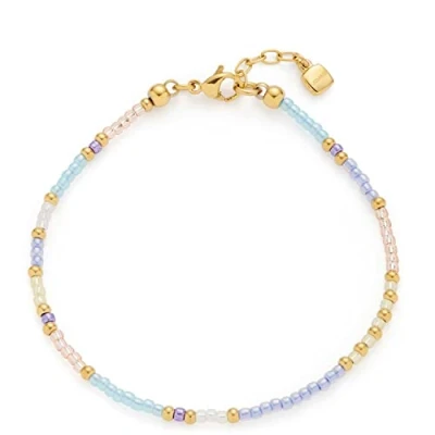 Abbildung von Leonardo Ciao Calypso Armband, Armschmuck aus Edelstahl mit Perlen, blau lila gold weiß Miyuki Perle, 17,5 19 cm, Damen Schmuck, 022966