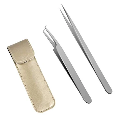 Abbildung von Lunamoon Wimpern Pinzette für Wimpernverlängerung 2 Stück Gerade und gebogene spitzen Professionelle Set (tweezers set01)