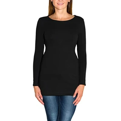 Abbildung von Alkato Damen Langarm Longshirt Langarmshirt Tunika Basic Shirt, Farbe: Amarant, Größe: M
