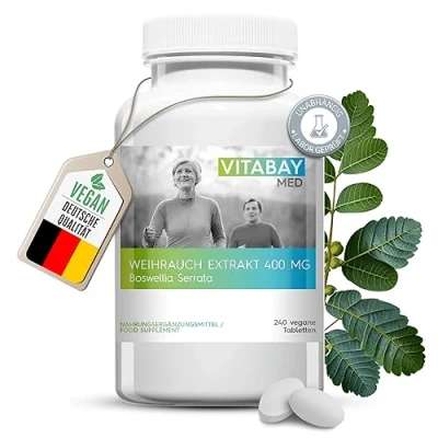 Abbildung von Vitabay Weihrauch 400 mg vegane Tabletten 240 Weihrauchkapseln hochdosiert Boswellia Serrata Kapseln hochkonzentriert Kapsel