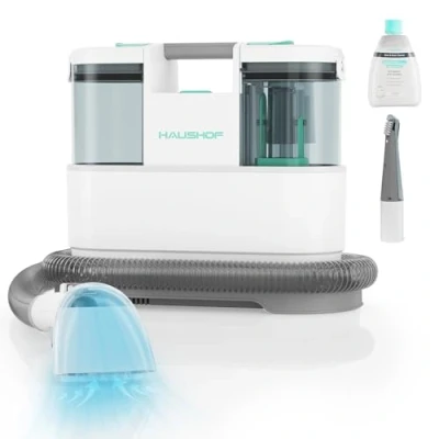 Abbildung von HAUSHOF Waschsauger Teppichreiniger, StainZapper Pro Polsterreiniger mit Reinigungsmittel &amp; Fugenbürste, Fleckenreiniger für Teppich, Sofa, Polster, Auto, 38,5 * 19,6 30cm, 450W, 1,5L Wassersauger