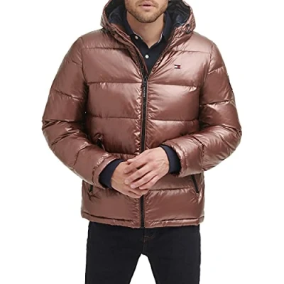 Abbildung von Tommy Hilfiger Herren Hooded Puffer Jacket (Standard and Big &amp; Tall) Daunenalternativer Mantel, Perlglanz Braun, XL