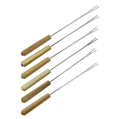 Abbildung von Fackelmann 31029 Fonduegabeln aus Edelstahl mit Holzgriff, Fondue Pikes, Holz, Edelstahl, 25 cm