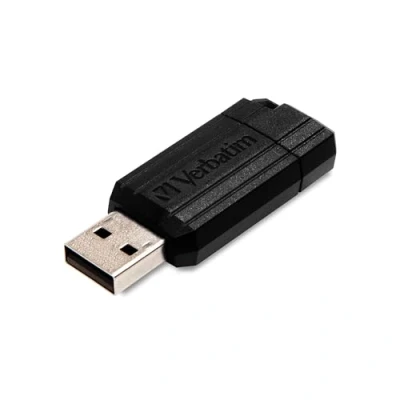 Abbildung von Verbatim PinStripe USB Stick 128GB, 2.0, Speicherstick, für Laptop Notebook Ultrabook TV Autoradio, 2.0 Stick, Datenstick mit Schiebemechanismus, Schwarz