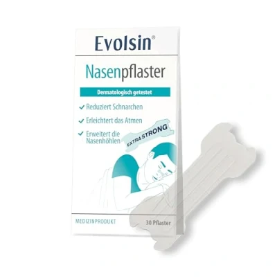 Abbildung von Evolsin® Anti Schnarch Nasenpflaster I WISSENSCHAFTLICH BESTÄTIGT Schnarchstopper für besseres Atmen bei Schnarchen, Sport oder Erkältung Effektiv schnarchen verhindern