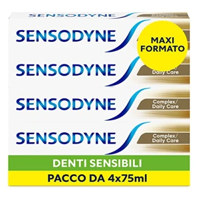 Abbildung von Sensodyne Zahnpasta Complex Sensitive Zähne, 24h Schutz vor Empfindlichkeit, hilft bei der Kontrolle Bildung von Plaque für starke Zähne und gesundes Zahnfleisch, Maxi Format 4 x 75 ml