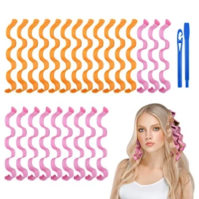 Abbildung von URAQT Lockenwickler, 24 Stück Spiral Locken Wave Styling Kit, Haar Lockenwickler Hair Curler mit Haken für alle Frisuren (30cm)