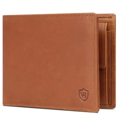 Abbildung von VON HEESEN Leder Geldbörse RFID Schutz I Echtleder Geldbeutel für Damen &amp; Herren Portemonnaie Brieftasche Wallet Portmonee (Cognac Waxy)