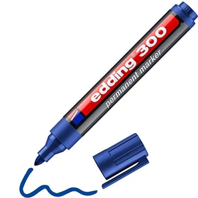 Abbildung von edding 300 Permanentmarker blau 1 Stift Rundspitze 1,5 3 mm wasserfest, schnell trocknend wischfest für Karton, Kunststoff, Glas, Holz, Metall, Glas