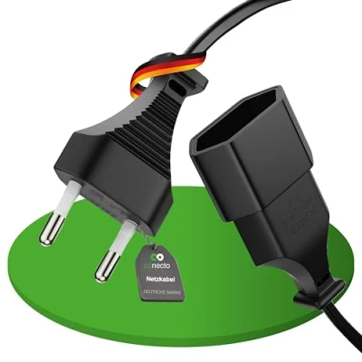Abbildung von conecto Strom Kabel Verlängerung, Euro Stecker gerade auf Buchse gerade, Netzkabel für Haushaltsgeräte, 3.00m, schwarz