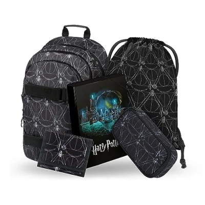 Abbildung von Baagl Schulrucksack Set Mädchen Jungen 5 Teilig, Schultasche ab 3. Klasse, Grundschule Ranzen mit Brustgurt, Ergonomischer Schulranzen (Harry Potter Deathly Hallows)