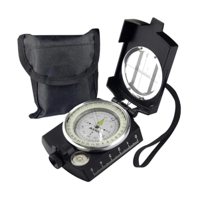 Abbildung von AOFAR Militär Kompass, AF 4580, Visiereinrichtung, Navigation, wasserdicht und stoßfest, mit Kartenmesser, Entfernungsrechner, Tasche für Camping, Wandern, Jagd, Rucksacktour, Schwarz