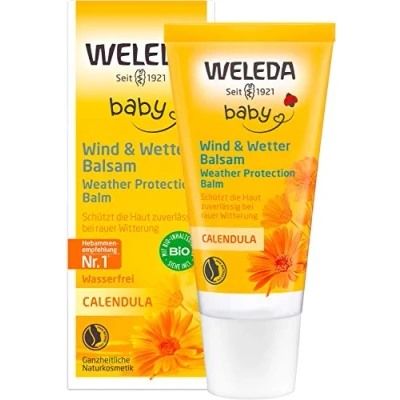 Abbildung von WELEDA Bio Baby Calendula Wind &amp; Wetter Balsam Naturkosmetik Gesichtscreme Handcreme mit Mandelöl Sesamöl zum Schutz empfindlicher trockener Haut vor rauer Witterung Kälte (1x 30 ml)