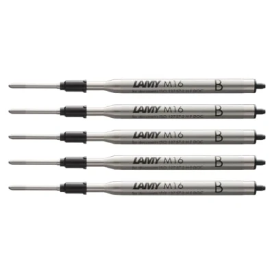 Abbildung von Lamy M16 5er Set Kugelschreiber Großraummine aus Metall Original Ersatzmine für alle Modelle dokumentenecht Strichbreite Breit in Tintenfarbe schwarz