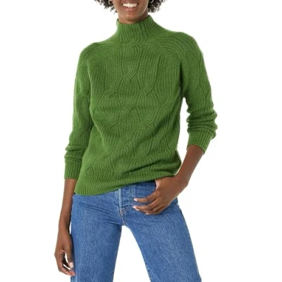 Abbildung von Amazon Essentials Damen Soft Touch Pullover mit Trichterkragen und Zopfmuster, Grün, S