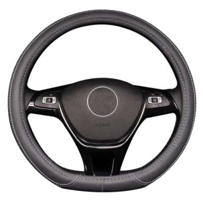 Abbildung von Pahajim D Typ Leder Auto Lenkradbezug 38CM/15&#039;&#039; mit Haltbarkeit Sicherheit rutschfest Lenkradschutz flachem Boden für Männer Frauen (Grau)