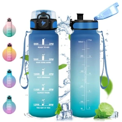 Abbildung von Vikastar Trinkflasche, 500ml BPA Frie, Trinkflasche Sport, Kohlensäure Geeignet, Sportflasche für Kinder, Schule, Outdoor, Blau Grün