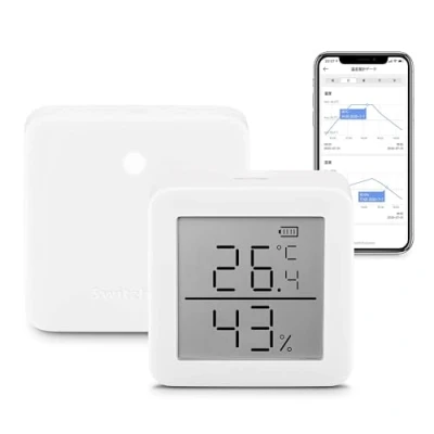Abbildung von SwitchBot Thermometer Hygrometer Innen und Hub mini, Digital Bluetooth Thermo mit APP, Taupunkt/VPD/Absolute Feuchtigkeitssensor, Monitor für Innentemperatur Luftfeuchtigkeit