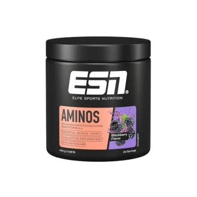 Abbildung von ESN AMINOS, Blackberry, 400 g, feines Amino Pulver mit essentiellen Aminosäuren &amp; Astragin, 3,2 g Leucin pro Portion, ideale Löslichkeit, vegan, geprüfte Qualität made in Germany