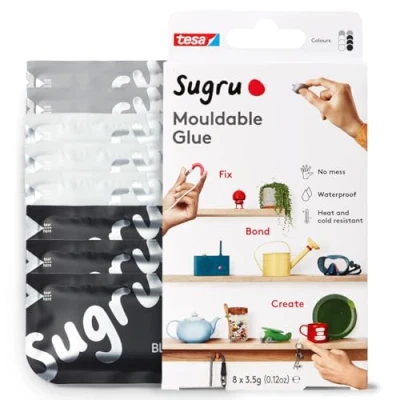 Abbildung von tesa 41281 00000 01 Formbarer Kleber Mehrzweckkleber für kreatives Fixieren und Herstellen, Schwarz, Weiß Grau, 8 Pack