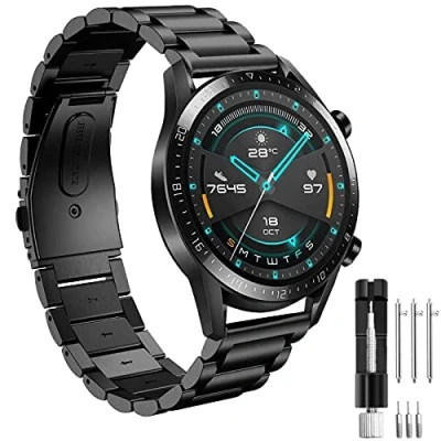 Abbildung von Armband für Huawei Watch GT3/GT3 Pro 46mm/GT 4 46mm/GT2/GT 46mm/GT2 Pro/GT2e/GT Runner/Huawei 3/3 Pro/Watch 4/Watch Pro/Galaxy 46mm/Galaxy 3 45mm, 22mm Edelstahl Metall Ersatzband