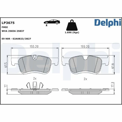 Abbildung von Bremsbelagsatz DELPHI LP3675, Vorne