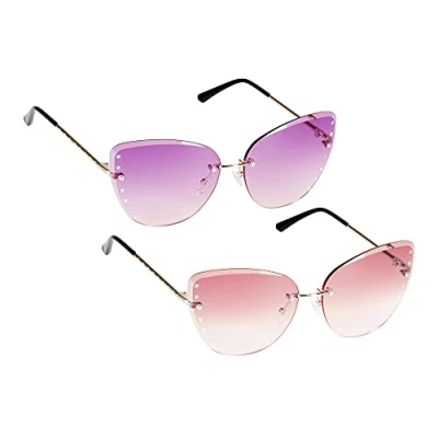 Abbildung von UrbanSky Sonnenbrille Sofia 2er Pack randlose Damen Verlaufs Tönung Cat Eye (Warm)